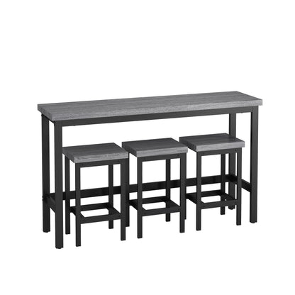 148CM Modern Design Kitchen Dining Table, Pub Table, Long Dining Table Set with 3 Stools;148CM Modernes Design Küche Esstisch, Kneipentisch, Langer Esstisch Set mit 3 Hockern, Einfache Montage, Grau
