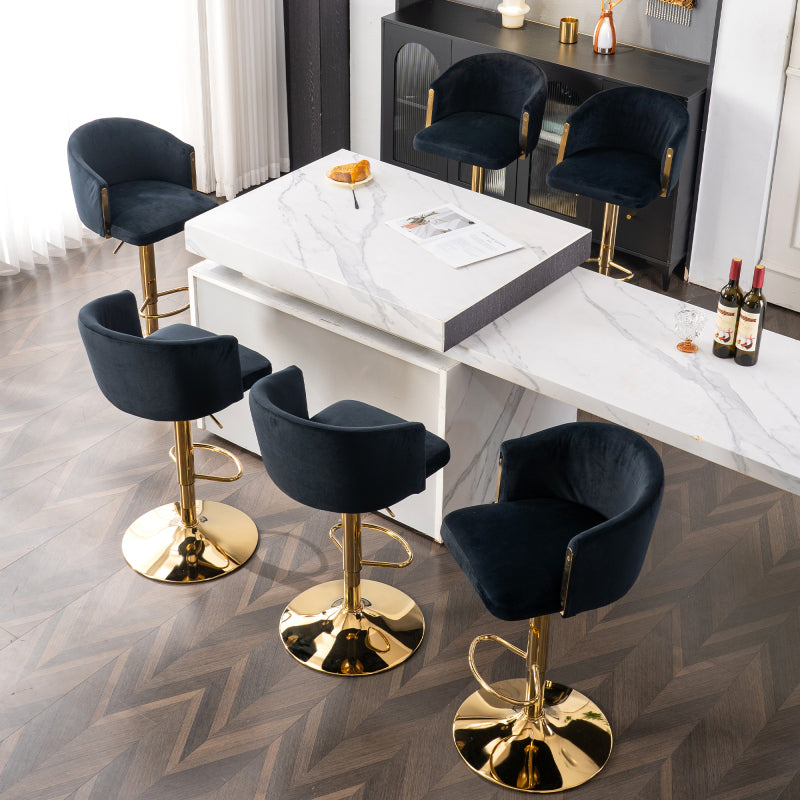 Moderner drehbarer höhenverstellbarer Barhocker, moderner Barhocker für Küche, Bar und Restaurant Theken, Hubhocker mit Rückenlehne und goldener Fußstütze (black.Set of 2)