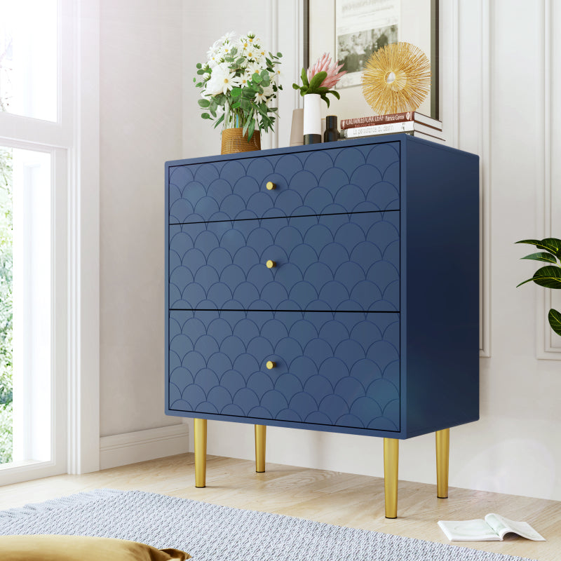 [NEW] Schubladenkommode Kommode mit 3 Schubladen, Sideboard Highboard für Schlafzimmer & alle Wohnräume,Marineblau-H89/B75/T40 cm