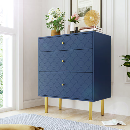 [NEW] Schubladenkommode Kommode mit 3 Schubladen, Sideboard Highboard für Schlafzimmer & alle Wohnräume,Marineblau-H89/B75/T40 cm
