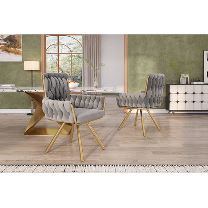 Samt-Esszimmerstuhl, 4er set, Sessel, einzelner luxuriöser Wohn- und Schlafzimmer-Drehstuhl, Freizeit-Drehstuhl mit vier Stützbeinen aus Metall, grau