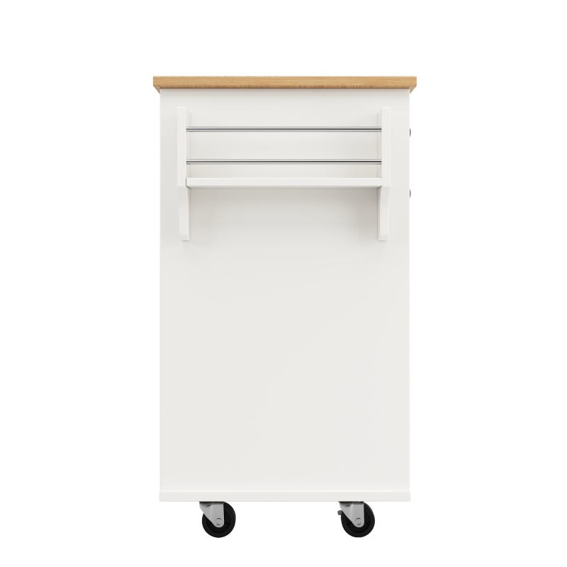 Moderne Kücheninsel (127×46×91,5cm) Küchenschrank Essschrank mit Holzmaserung Esswagen mit multifunktionalem Stauraum und herausnehmbaren Trennwänden, weiß