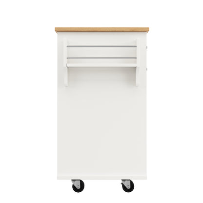 Moderne Kücheninsel (127×46×91,5cm) Küchenschrank Essschrank mit Holzmaserung Esswagen mit multifunktionalem Stauraum und herausnehmbaren Trennwänden, weiß