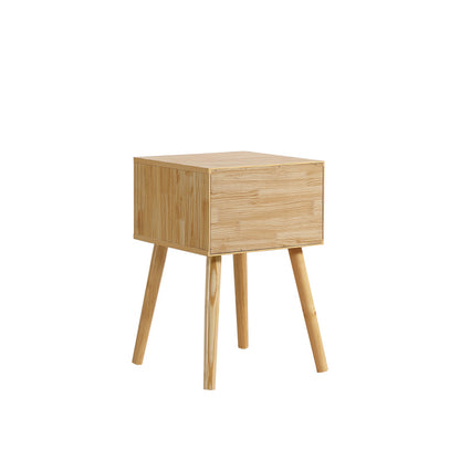 Klassischer Nachttisch mit ein Schubladen, mit Rattan-Schubladenplatte, mit goldfarbenem Metallgriff und lange Holzbeine, Stauraum im Wohnzimmer und Schlafzimmer, Spanplatten+PE-Rattan, Natur