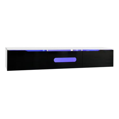 Schwarz-weißer TV-Schrank, 180 cm lang, Hochglanzoberfläche, mit 16-farbiger LED-Beleuchtung, wandmontierbar