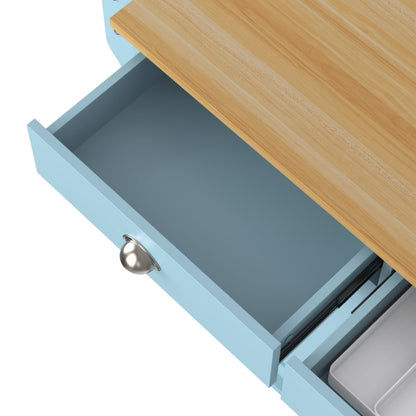 Esswagen/Anrichte, 112x40(70)x94 cm, Blau, Klappbare Massivholzoptik-Arbeitsplatte, mit Ablagetür, Rollen & Auswechselbaren Massivholzfüßen, für Küche & Esszimmer