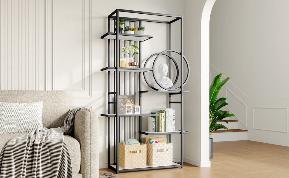 Metallregal im modernen Stil, solides Stahlrohr, geometrische Struktur, mehrstufiges Design, runde Dekoration, geeignet für die Inneneinrichtung