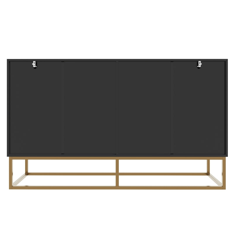 Esszimmerschrank (140×40×83cm), Esszimmer-Wohnzimmer-Aufbewahrungsschrank, einzigartiges Design, Schranktürdesign, freistehender Schrank, Minimalistisches Sideboard,Rundzugring Schranktür,Schwarz