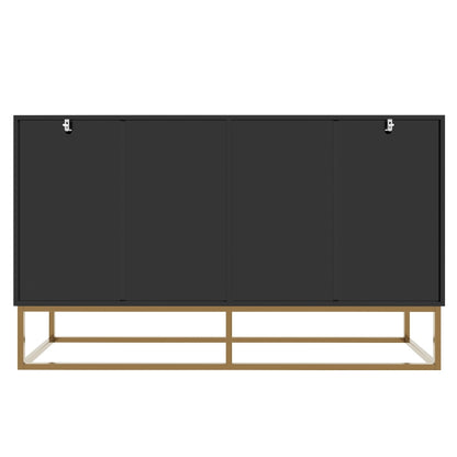 Esszimmerschrank (140×40×83cm), Esszimmer-Wohnzimmer-Aufbewahrungsschrank, einzigartiges Design, Schranktürdesign, freistehender Schrank, Minimalistisches Sideboard,Rundzugring Schranktür,Schwarz