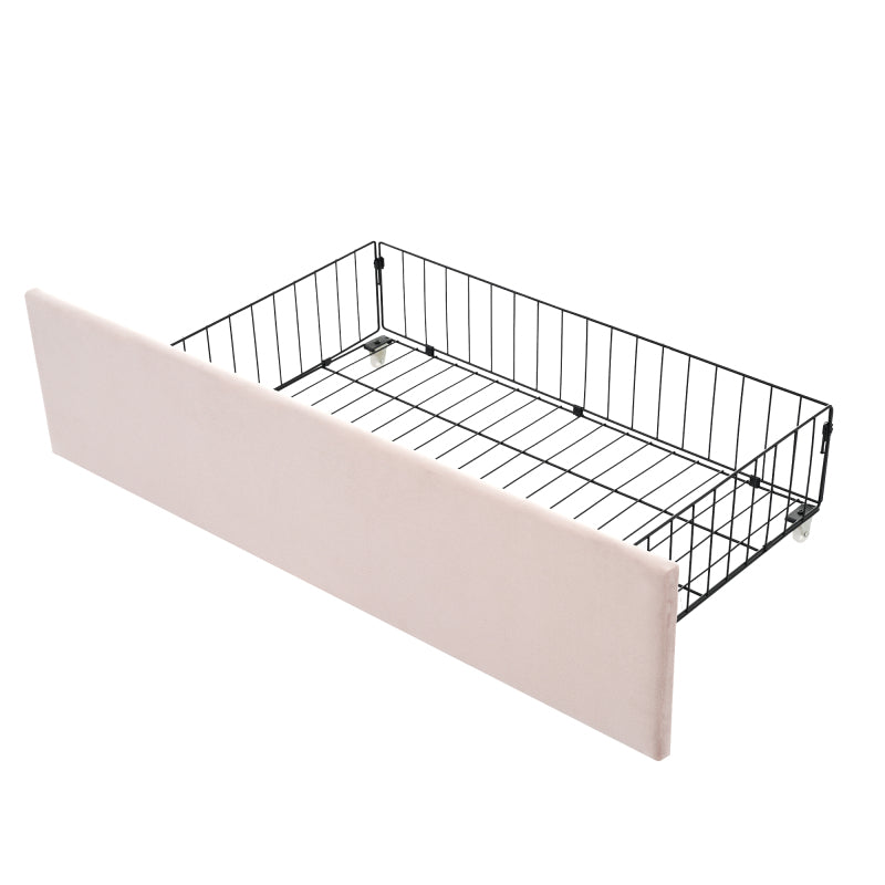 Polsterbett Einzelbett mit Schubladen Stauraumbett Samt Daybett Tagesbett Schlafsofa 90x190cm mit Lattenrost Jugendbett und Erwachsene Kinderbett,Rosa(Ohne Matratze)