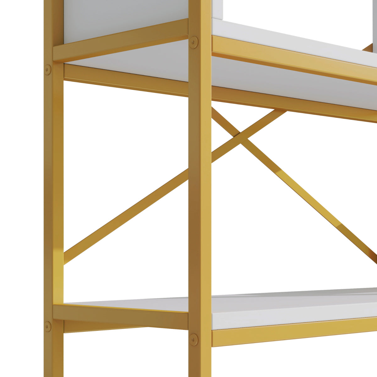 Regal 160x29,5x180 cm aus Stahl & MDF, modernes Bücherregal mit Gold-Weiß-Design, stabile Struktur & offene Fächer, leicht zu montieren