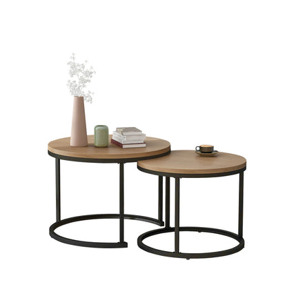 Runder Couchtisch 2er Set Satz Couchtisch Wohnzimmer Runder geschachtelter Beistelltisch 2 Runder Beistelltisch(Eiche)