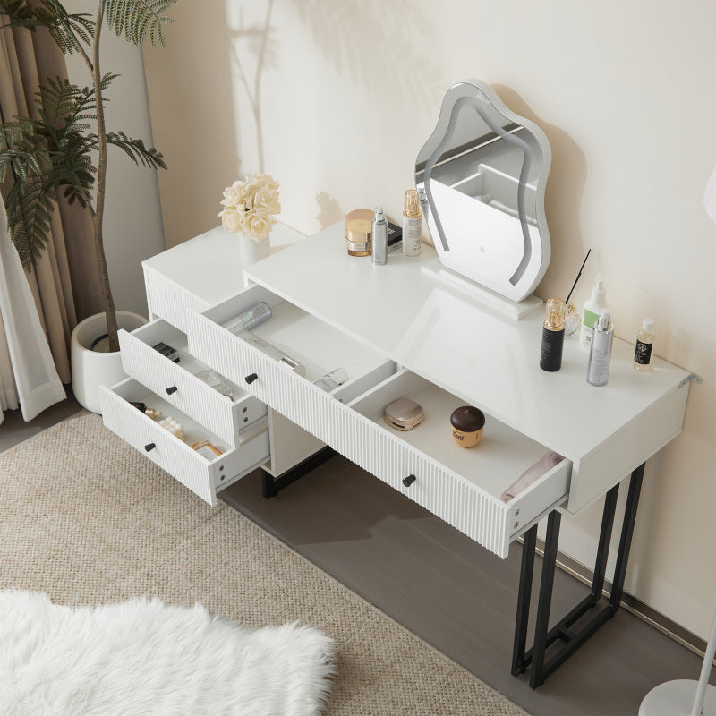 Schminktisch, Kosmetiktisch-Set mit Spiegel und Beleuchtung, ausziehbare Tischplatte, 3-farbige LED-Beleuchtung, Maße: B100/H76/T40 cm (ohne Hocker)
