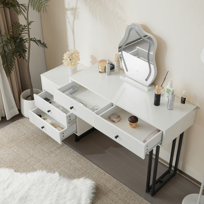 Schminktisch, Kosmetiktisch-Set mit Spiegel und Beleuchtung, ausziehbare Tischplatte, 3-farbige LED-Beleuchtung, Maße: B100/H76/T40 cm (ohne Hocker)