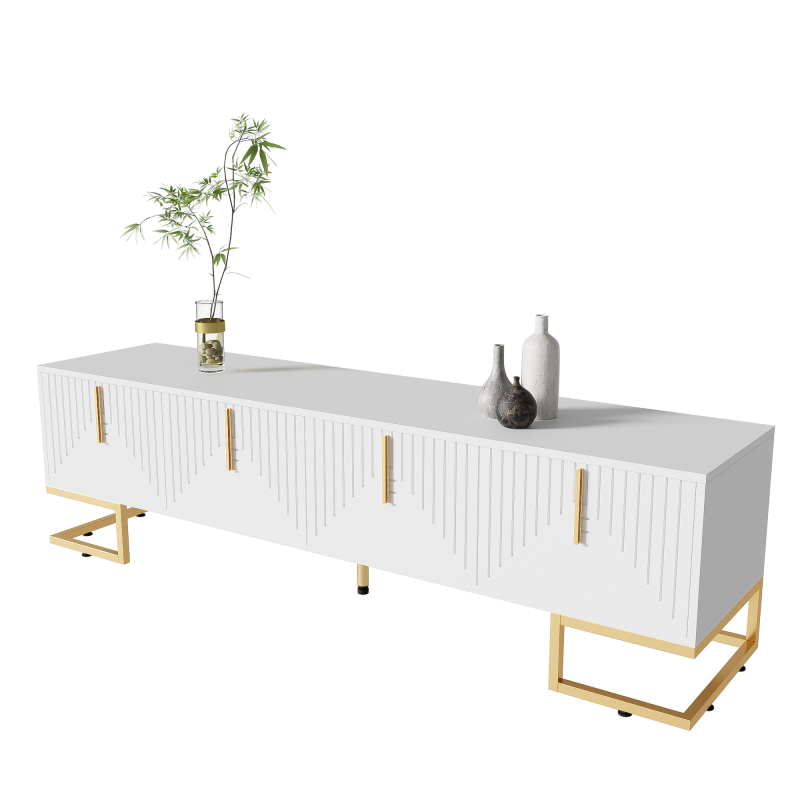 TV-Schrank, lowboard mit strukturierter Tür, TV-Möbel, goldenen Griffen und goldenen Füßen