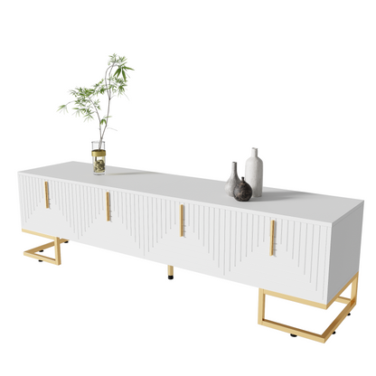 TV-Schrank, lowboard mit strukturierter Tür, TV-Möbel, goldenen Griffen und goldenen Füßen