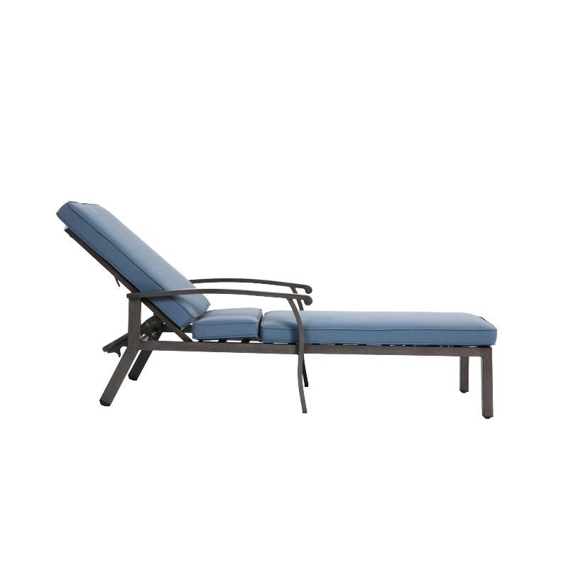 Lounge Patio Chair with Cotton Cushion, Adjustable Reclining Rust-Resistant Aluminum  Poolside Chaise Lounge Furniture, Waterproof Blue Cushion (1pc)