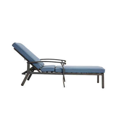 Lounge Patio Chair with Cotton Cushion, Adjustable Reclining Rust-Resistant Aluminum  Poolside Chaise Lounge Furniture, Waterproof Blue Cushion (1pc)