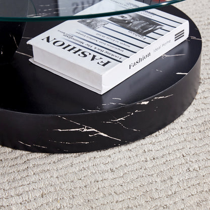 Moderner minimalistischer gehärteter Glas-Couchtisch, mehrschichtiges Design, mit schwarzen Textur-Aufklebern