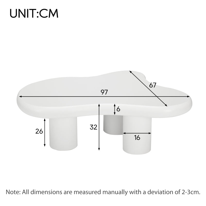 Unregelmäßiger Couchtisch in Wolkenform, 97cm Länge, 67cm Breite, 32cm Höhe, MDF mit Filzunterlagen, lackierte Oberfläche,Kreativer Couchtisch