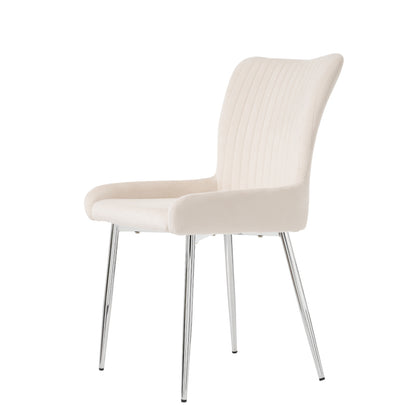 Samt-Esszimmerstuhl, 2er-Set, Lounge-Stuhl mit vier Silberne Metallstützbeinen, Lendenwirbelstütze, Beige