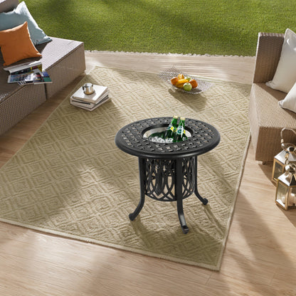 Outdoor Aluminum Table with Ice Bucket,Patio Side Table,  Aluminum End Table with Adjustable Footpads, Outdoor Small Coffee Table