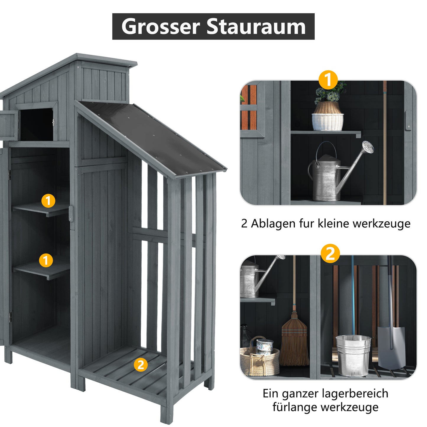 Gerätehaus Gartenschrank Geräteschuppen Geräteschrank, BxT: 124x46 cm,BxTxH:124x46x174cm, auch für kleine Gärten geeignet,Grau, (Holzhütte, 1 St., Gartenhaus)