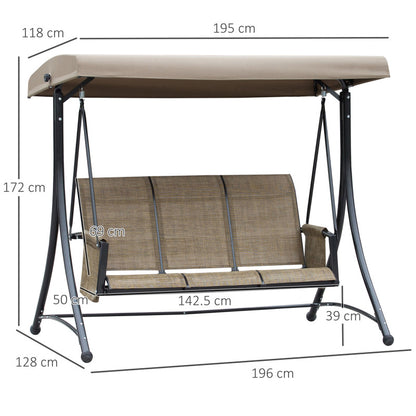 Hollywoodschaukel mit Seitentasche, 3-Sitzer Gartenschaukel mit verstellbarem Sonnendach, für Garten, Terrasse, Braun