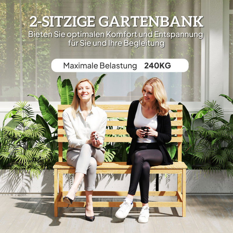 2-Sitzer Gartenbank Holz, wetterfest Sitzbank, Parkbank 240 kg belastbar, Holzbank für Balkon Terrasse, Garten, 110x61x89cm, Teak