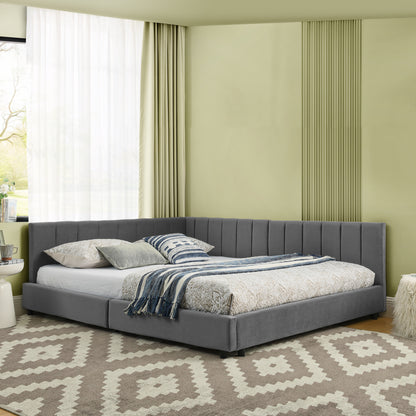 Doppelbett 140×200 cm aus Samt mit hoher Rückenlehne, stabiles Bettgestell aus Holz & Metall, ideal für Schlafzimmer & Gästezimmer, Gray (ohne Matratze)