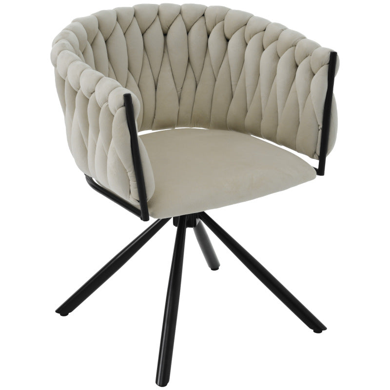Samt-Esszimmerstuhl, 4er set, Freizeit-Drehstuhl mit vier Stützbeinen aus Metall, Beige