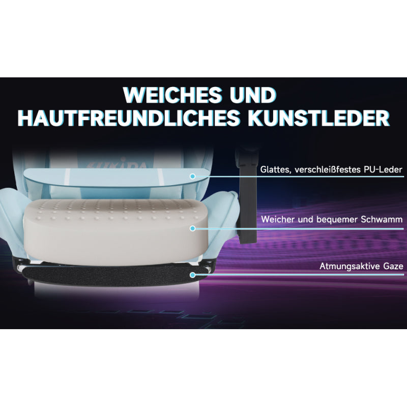 Gaming Stuhl Computerstuhl Ergonomischer Gaming Chair mit Fußstütze Bürostuhl Ergonomischer Computerstuhl mit Lendenwirbelstütze Bluewhite