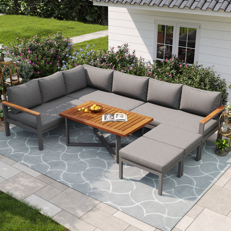 Gartenlounge-Set für 7-8 Personen, Gartenmöbel, Gartenmöbel Set für Garten, Balkon, Terrasse, wetterfest Sitzgruppe Essgruppe, Moderne Gartengarnitur,Gartenmöbelset mit Gestell aus verzinktem Eisen