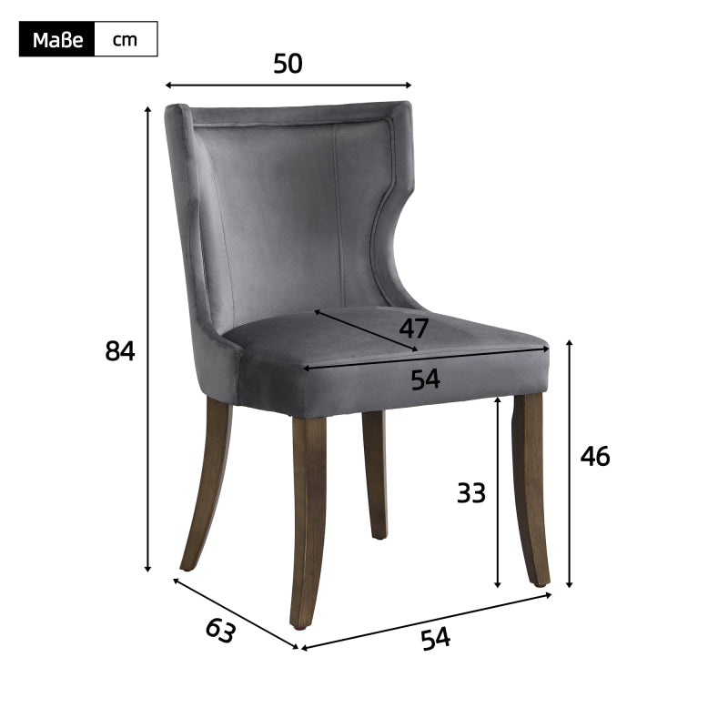 Esszimmerstuhl aus Samt, 2er-Set mit Beinen aus Massivholz, dickes Kissen, verstellbare Beine, Küchenstuhl, Wohnzimmer-Loungesessel, Grau