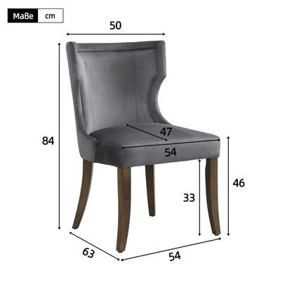 Esszimmerstuhl aus Samt, 2er-Set mit Beinen aus Massivholz, dickes Kissen, verstellbare Beine, Küchenstuhl, Wohnzimmer-Loungesessel, Grau