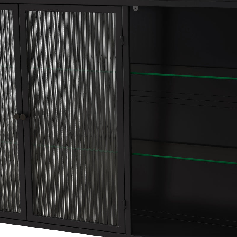 3 Door Arched Wall Mounted Glass Cabinets for Kitchen, Living Room and Bathroom(Black)
