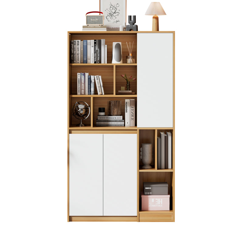 Moderner Bücherregal mit 3 Türen und verstellbaren Regalböden, Bücherregal in Holzfarbe