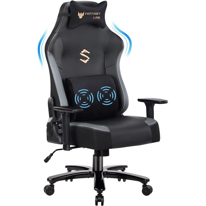Gaming Stuhl mit Massagefunktion Racing Gamer Stuhl mit Massage Lendenwirbelstütze Gaming Sessel 180KG Belastbarkeit 55 * 52cm großes Kissen Verstellbare Armlehne 3D