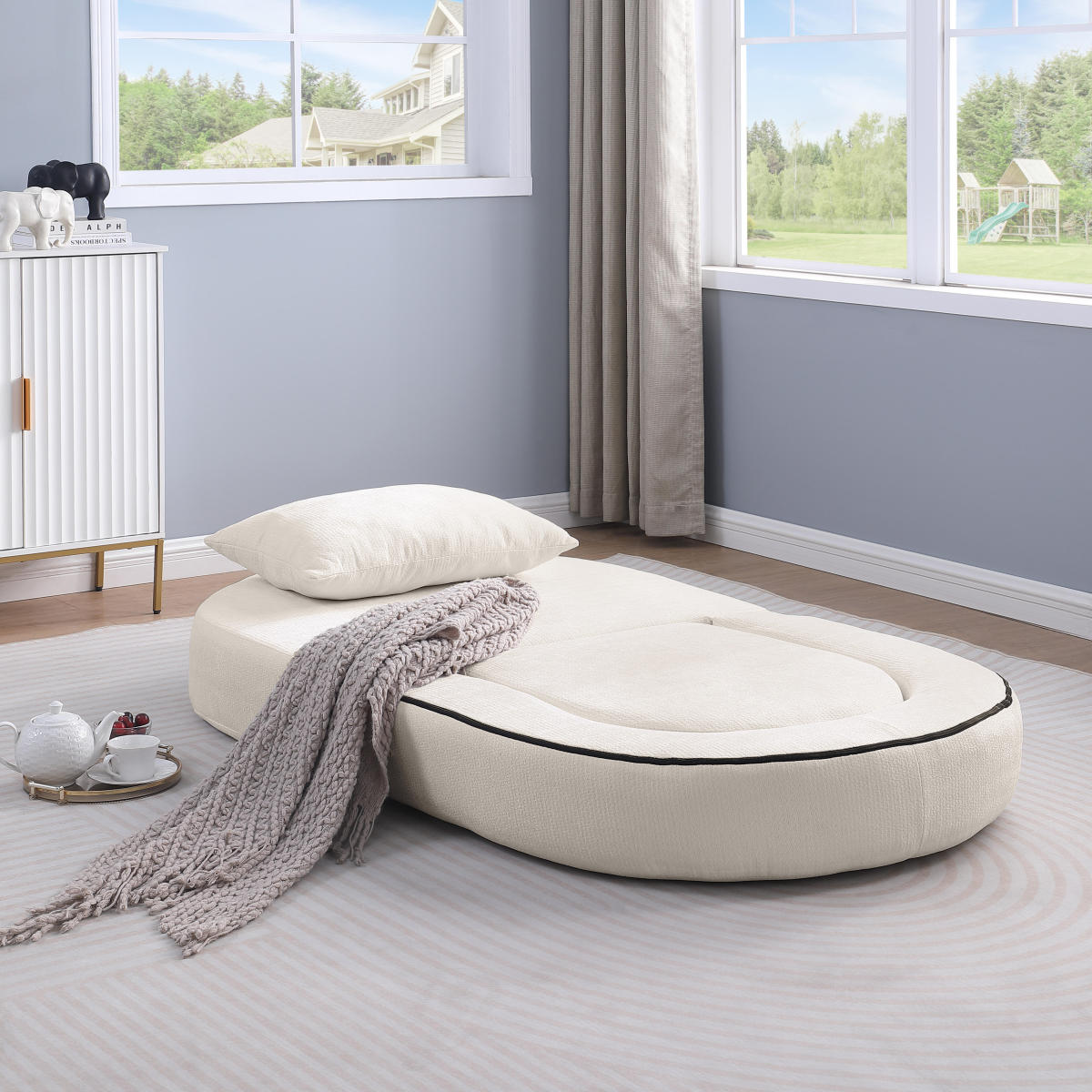 Modulares Sofa-Set Frottee (Terry Cloth), Sektionssofa Minimalistisch, Wohnzimmer Couchgarnitur, Umkehrbar, Beige