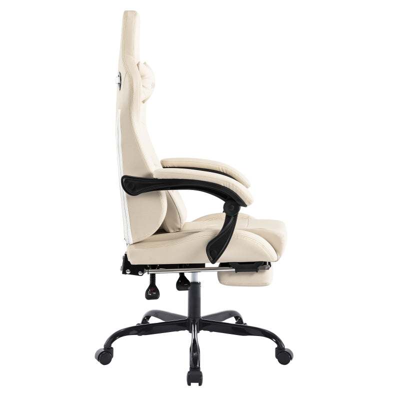 Gaming Stuhl Computerstuhl Ergonomischer Gaming Chair mit Fußstütze Bürostuhl Ergonomischer Computerstuhl mit Lendenwirbelstütze Beige