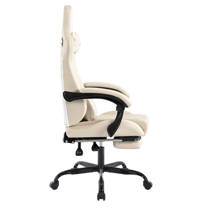 Gaming Stuhl Computerstuhl Ergonomischer Gaming Chair mit Fußstütze Bürostuhl Ergonomischer Computerstuhl mit Lendenwirbelstütze Beige