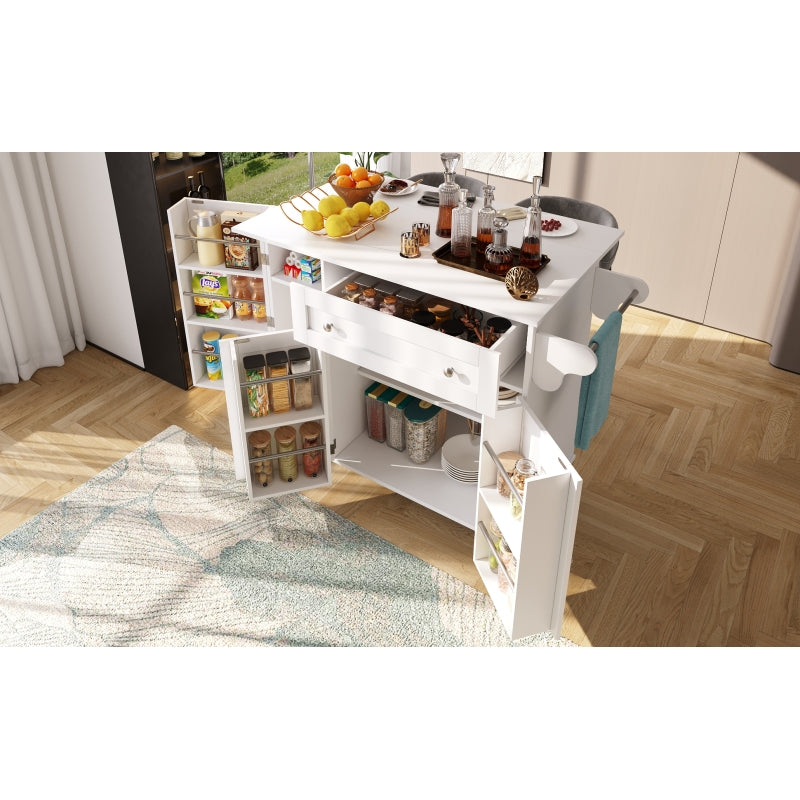 Küchenwagen, herausnehmbarer Speisewagen mit klappbarer Tischplatte, Schranktür mit Snack-Regal, verstellbare Trennwände, 1 Schublade, 4 Räder (2 feststellbar), weiß (105,5*40-60*83cm)