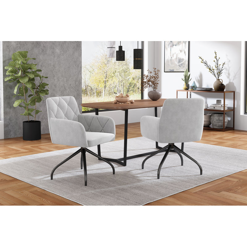 2er Set 360° Drehbarer Esszimmerstühle mit Rautenmuster,Gepolsterter Sessel mit 4 Metallbeinen,Moderner Lounge-Stuhl,Wohnzimmerstuhl für Shlafzimmer,Arbeitzimmer,Lendenwirbelstütze,Samt,Grau