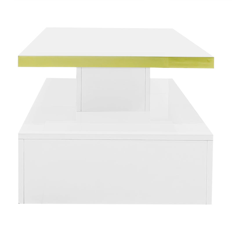 Couchtisch, Tisch mit Schubladen, Hochglanzlackierung, Beistelltisch mit zwei Ablageebenen. Mit LED-Licht