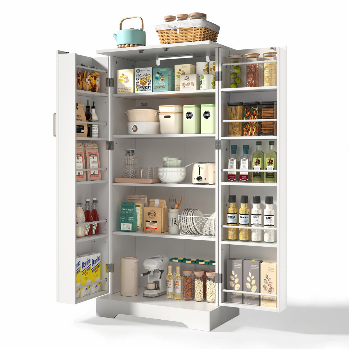 Hochschrank Weiß (60x128x35 cm), Küchenschrank mit LED-Sensorlicht