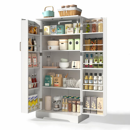 Hochschrank Weiß (60x128x35 cm), Küchenschrank mit LED-Sensorlicht