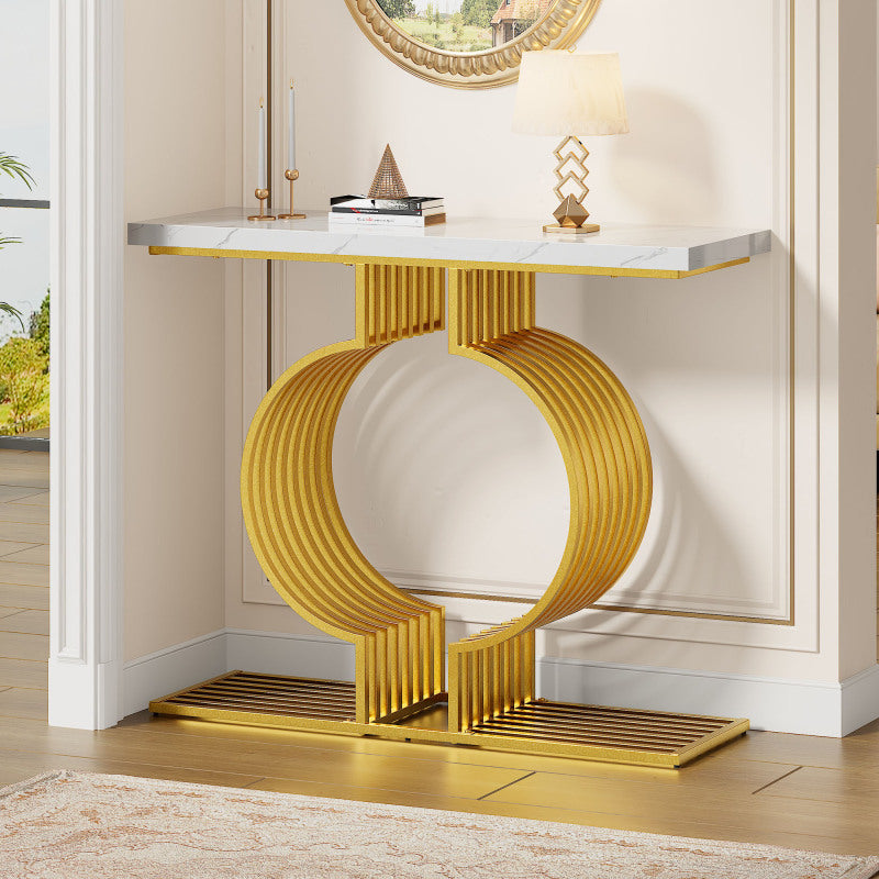 100*35*80cm moderner schlichter weißer Hochglanz-Couchtisch, kleiner Beistelltisch für das Wohnzimmer, Konsolentisch, goldener Fuß, zwei Aufstellmöglichkeiten