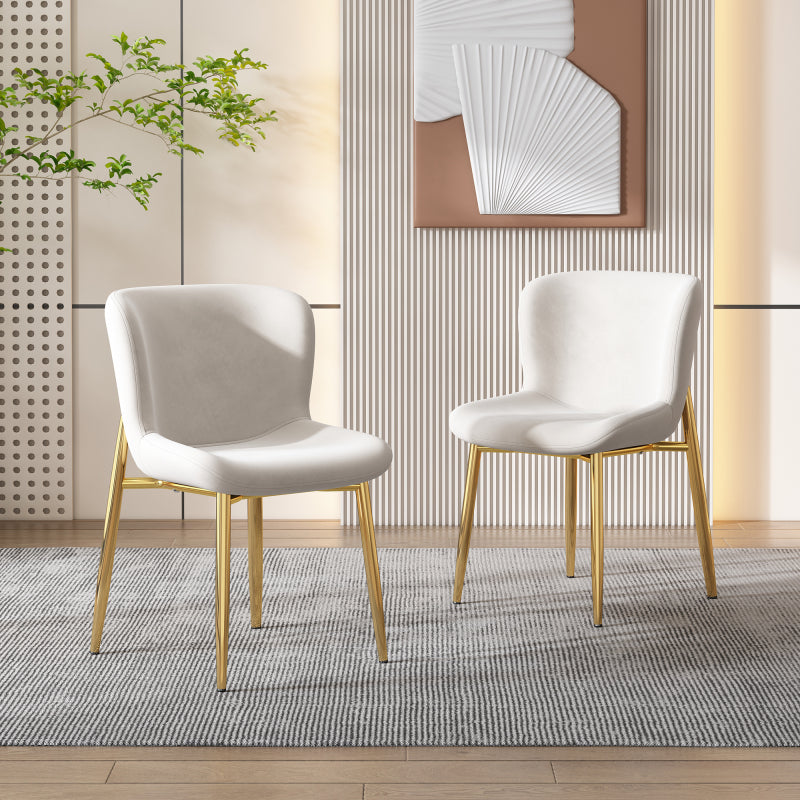 Esszimmerstuhl aus Samt, 2er-set, Loungesessel mit vier Metallfüßen, Beige