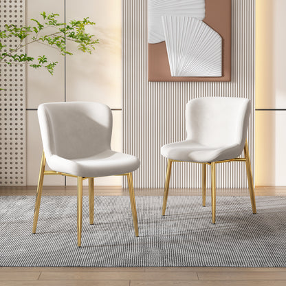 Esszimmerstuhl aus Samt, 2er-set, Loungesessel mit vier Metallfüßen, Beige