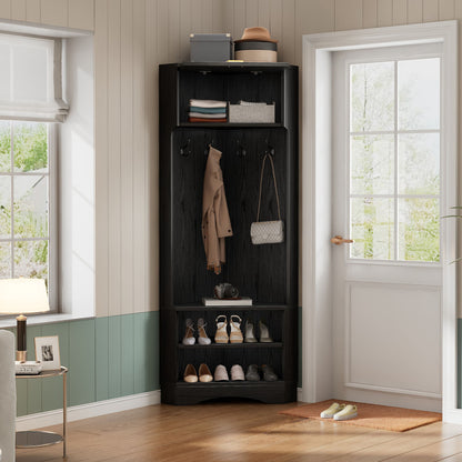 Garderoben-Set Moderner Garderobenschrank, Flurgarderobe, 4 hängenden Haken Schwarz,Maße: B53/ /53/H180 cm